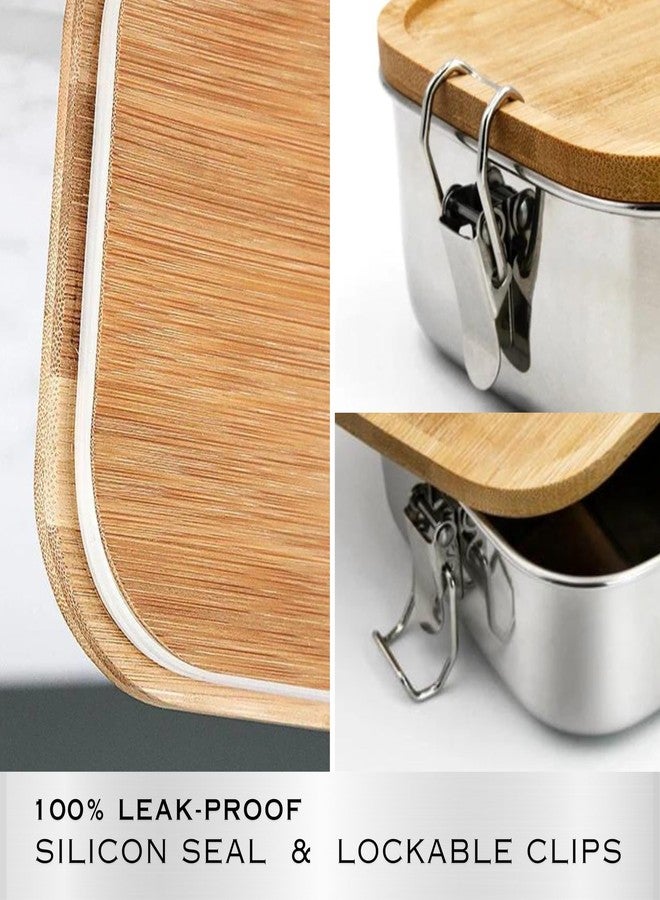 Bambuood Premium Stainless Steel Bento Lunch Box. Eco-Friendly Meal Storage, Food Container With 100% Leak-Proof Bamboo Lid. For Adults, Work, Travel Use. Free Bamboo Cutlery. LARGE (41 oz) - Image 5